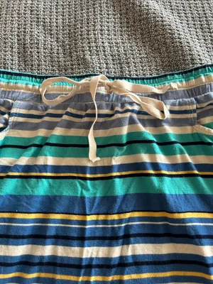 Max Studio Tie Waist Stripe Midi Skirt in Blue, Teal, Navy & Cream | Size Large thumbnail 3