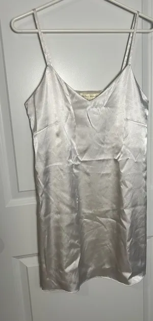 Satin V-Neck Slip Chemise in White thumbnail 1