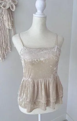 American Eagle Crushed Velvet Tank Top Cream Women's Medium Layered Dainty Flowy thumbnail 1