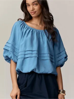 Anthropologie Maeve Blue Bubble Tiered Puff Sleeve Top XS thumbnail 1