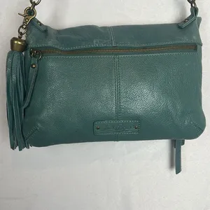 Lucky Brand Teal Leather Foldover Crossbody Hobo Bag Boho Fringe Distressed thumbnail 7