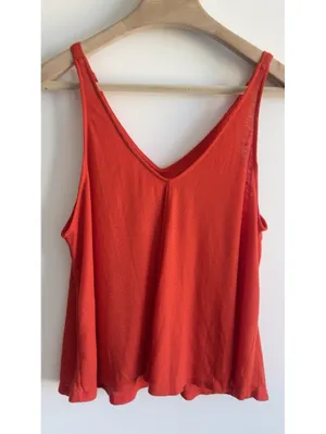 Free People Dani Swing Tank Top Bella Rosa Coral Ribbed V Neck Medium M thumbnail 7