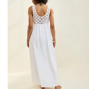 Aerie White Boho Crochet Bodice Midi Dress Sleeveless Flowy Summer Beach M NWT thumbnail 2