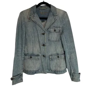 Lauren Jeans Co‎ Denim Jacket Distressed Light Wash Button Front Women's M thumbnail 6