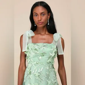 Lulus Effortlessly Sweet Sage Tulle 3D Floral Tie-Strap Midi Dress thumbnail 4