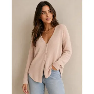 The Group Babaton Womens Pink Waffle Knit Cardigan S V-Neck SWF0-1113-30 thumbnail 3