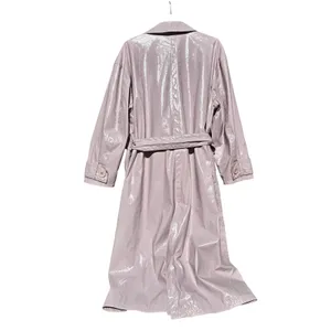 Maeve Anthropologie Lilac Lavender Faux Patent Leather Glossy Trench‎ Coat Large thumbnail 6