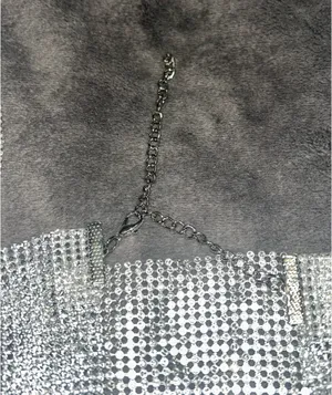 SheIn NWOT Rhinestone Detail Metallic Open Back Silver Top thumbnail 7
