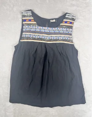 Anthropologie Akemi + Kin Knit Top Black Bohemian Embroidered Beads Size L thumbnail 1