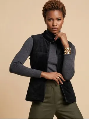 TOMMY HILFIGER | Black Velour Puffer Vest Sz L thumbnail 1
