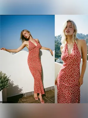Realisation Par Simone Halter Strap Tie 100% Silk Polka Dot Maxi Dress Size XS thumbnail 2
