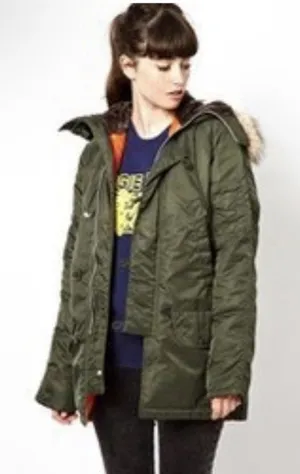 POP ENGLAND Winter Fur Hood Green Zip Up‎ Jacket Coat Women's Size XS thumbnail 1