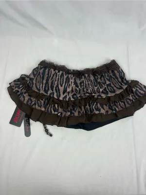 Romwe Brown Animal Print Ruffle Ruched Side Tie Mini Skirt w/ Undershorts Women Size S thumbnail 4