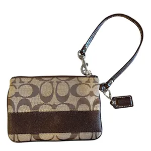 Coach‎ Signature C Canvas Brown Wristlet Pouch Bag Purse Clutch Monogram thumbnail 1