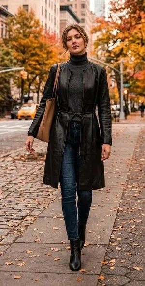 Kenneth Cole New York Y2K Long Line Genuine Leather Jacket Black Size M Soft thumbnail 1