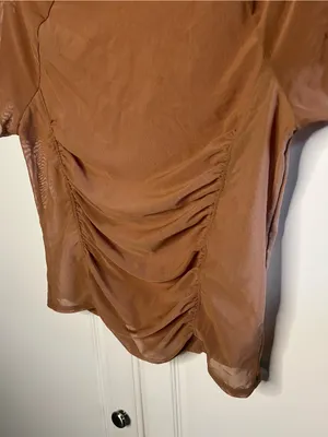 Victoria’s Secret Brown Sheer Mesh Ruched Short Sleeve Top thumbnail 6