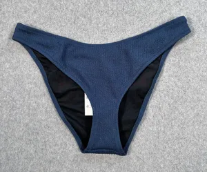 J.Crew Textured Curved Waist Cheeky Bikini Swim Bottom Size Large Blue BC050 New thumbnail 1