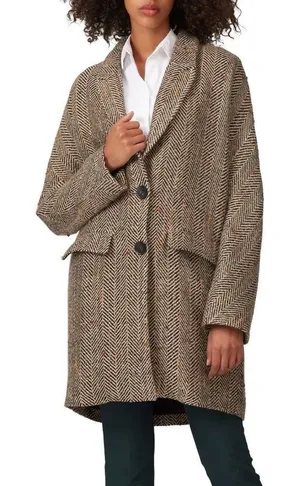 ASTR The Label Keller Coat Women S Herringbone Tan Black Wool Blend Preppy thumbnail 1