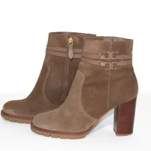 Tory Burch River Rock Suede Lug Sole Block Heel Booties Size 10 thumbnail 2