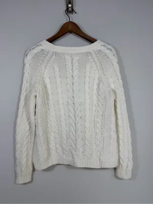 Express Women’s Small Ivory Cable Knit Crewneck Sweater Cozy Fisherman thumbnail 2