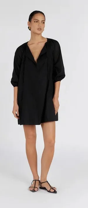 Dissh Nadia Womens Black Plunge V-neck Collar Puff Sleeve Mini Shift Dress Sz 2 thumbnail 1