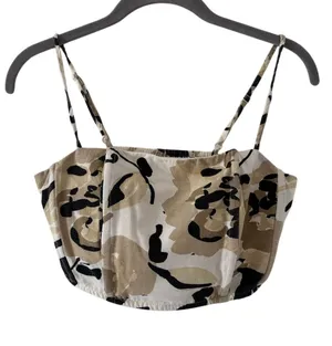 Midnight Sky Floral Crop Top Beige Black Cami Adjustable Straps Women’s Small thumbnail 1