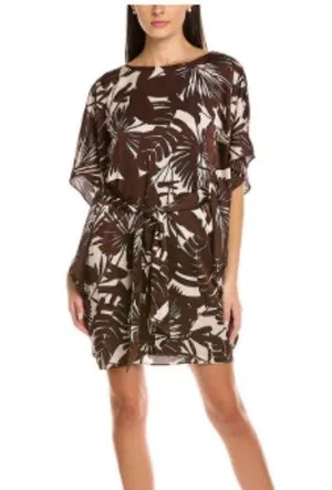 Trina Turk Paradise Mini Dress Women's Size Small Brown Palm Print Vacation thumbnail 1
