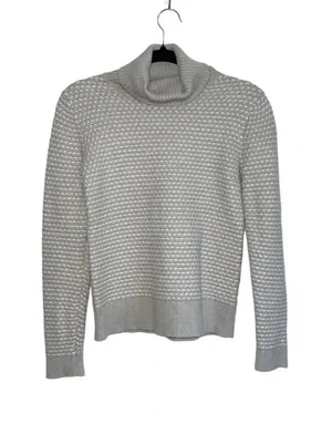 J. Crew Factory Turtleneck Sweater Beige Gray & White Tight Knit thumbnail 1