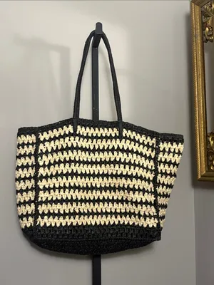 Abercrombie & Fitch Striped Beach Shopper Bag Black & Cream thumbnail 1