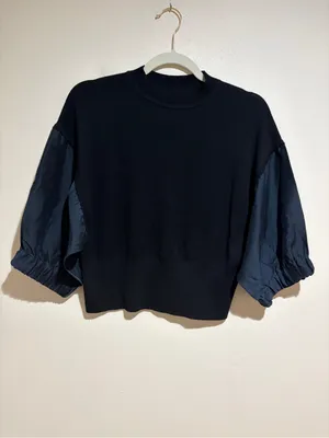 Club Monaco Mixed Media Puff Sleeve Mock Neck Sweater Black Size Small thumbnail 4