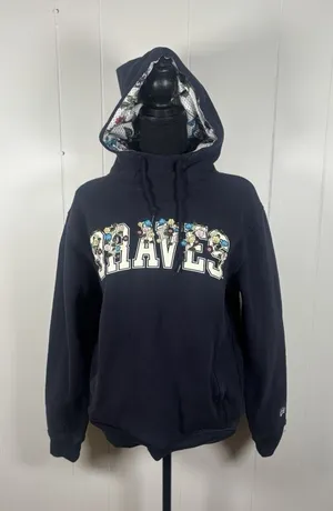 Atlanta Braves New era floral Spellout hoodie embroided Navy baseball spring M‎ thumbnail 1