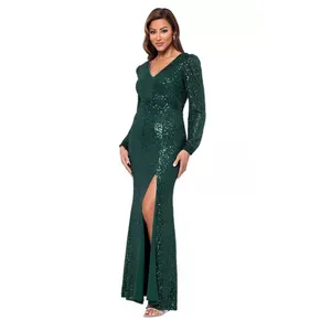 XSCAPE Women's Sequinned High-Slit Evening Gown‎ Hunter Green Size 4 thumbnail 9