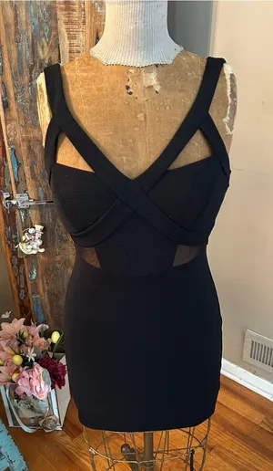 Emerald Sundae Black Strappy Cutout Bodycon Mini Dress | Size Medium thumbnail 1