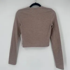 Tna Cropped Long Sleeve Ribbed‎ Waffle Knit Top Taupe Size S Aritzia thumbnail 3