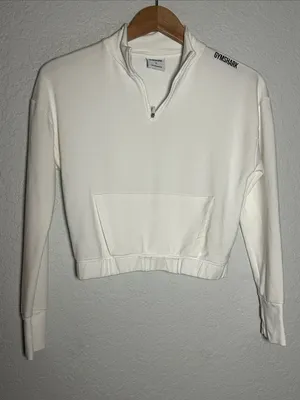 Gymshark Ivory Cream Cropped Quarter Zip Sweatshirt Pullover Athleisure Travel thumbnail 1