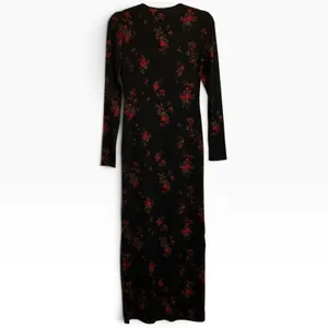 Reformation Robbie Knit Maxi Dress Black‎ Red Floral Rose Long Sleeve Small NEW thumbnail 3