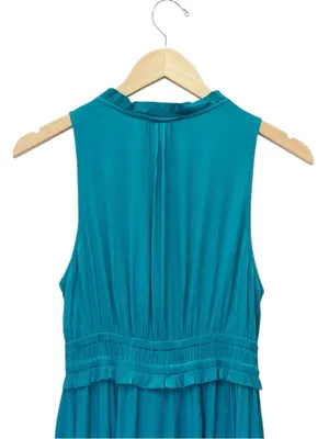 Maeve La Habana Dress Small Turquoise Ruffle V Neck Midi Curve Hem Anthropologie thumbnail 5