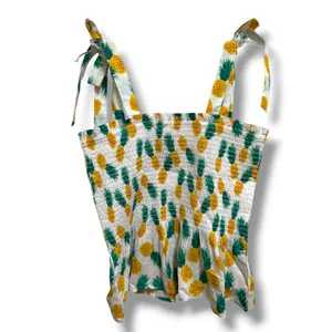 J.Crew Factory S Pineapple Smocked Tie Shoulder Peplum Tank Top White thumbnail 7