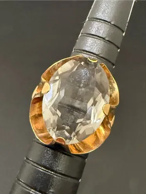 Vintage 18KT Electroplated Gold Oval Smoky Quartz Glass Cocktail Ring Size 4 thumbnail 4