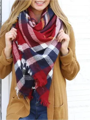 Garage Plaid Blanket Scarf in Red, Navy & White thumbnail 1