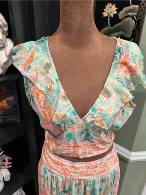India Boutique Green & Orange Floral Two‑Piece Set thumbnail 2
