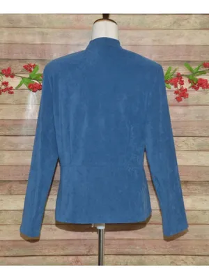 R&K Originals Womens Size 8 Blue Faux Suede Peplum Jacket Blazer Y2K Structured thumbnail 6