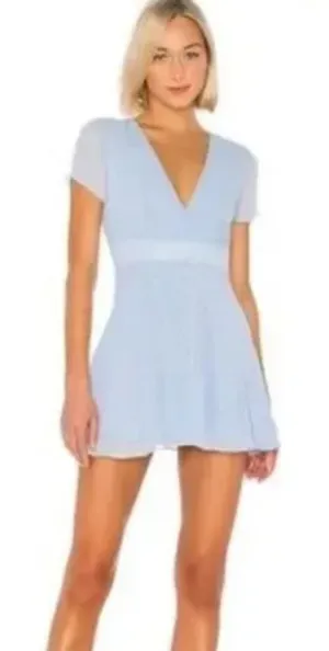 Revolve Superdown Bree Mini Dress Sky Blue Chiffon Metallic Swiss Dot Summer thumbnail 1