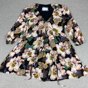 Anthropologie Dress Womens XXS Multicolor Floral V-Neck Long Sleeve Swing Lined thumbnail 1