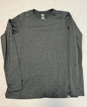 REI Co-op Womens Large Top Midweight Base Layer Crew Long Sleeve Black Gray thumbnail 1