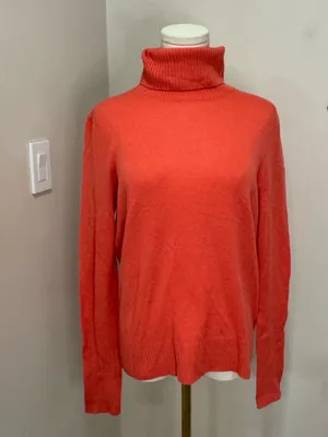 Aqua Turtle Neck Sweater Coral 100% Cashmere Medium thumbnail 3