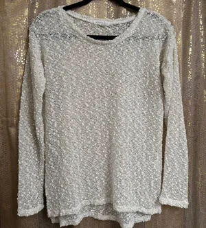 Aeropostale‎ Ivory Metallic Gold Semi Sheer Popcorn Knit Sweater Medium thumbnail 1