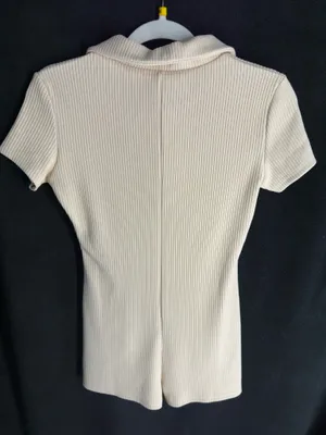 Edikted Button-Up Romper Jumpsuit Beige thumbnail 6