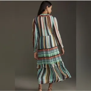 Anthropologie The Marais Printed Striped Chiffon Maxi‎ Dress Size XS Boho Chic thumbnail 2