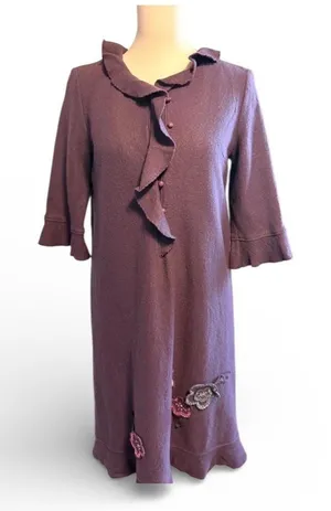 The Flower Dress Bride of‎ May Purple Ruffle Floral Applique Midi Dress Size M thumbnail 1